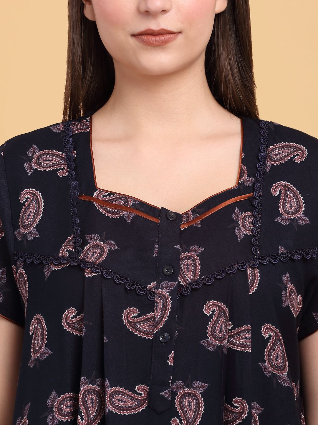 Sweet Dreams Ethnic Motifs Print Square Neck Maxi Nightdress