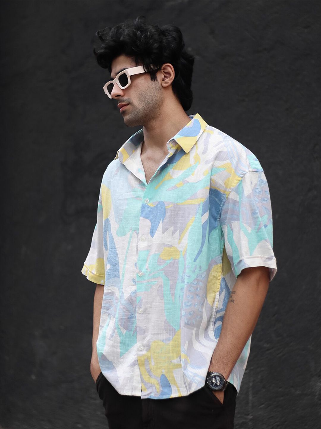 Powerlook Men Abstract Printed Oversized Casual Shirt