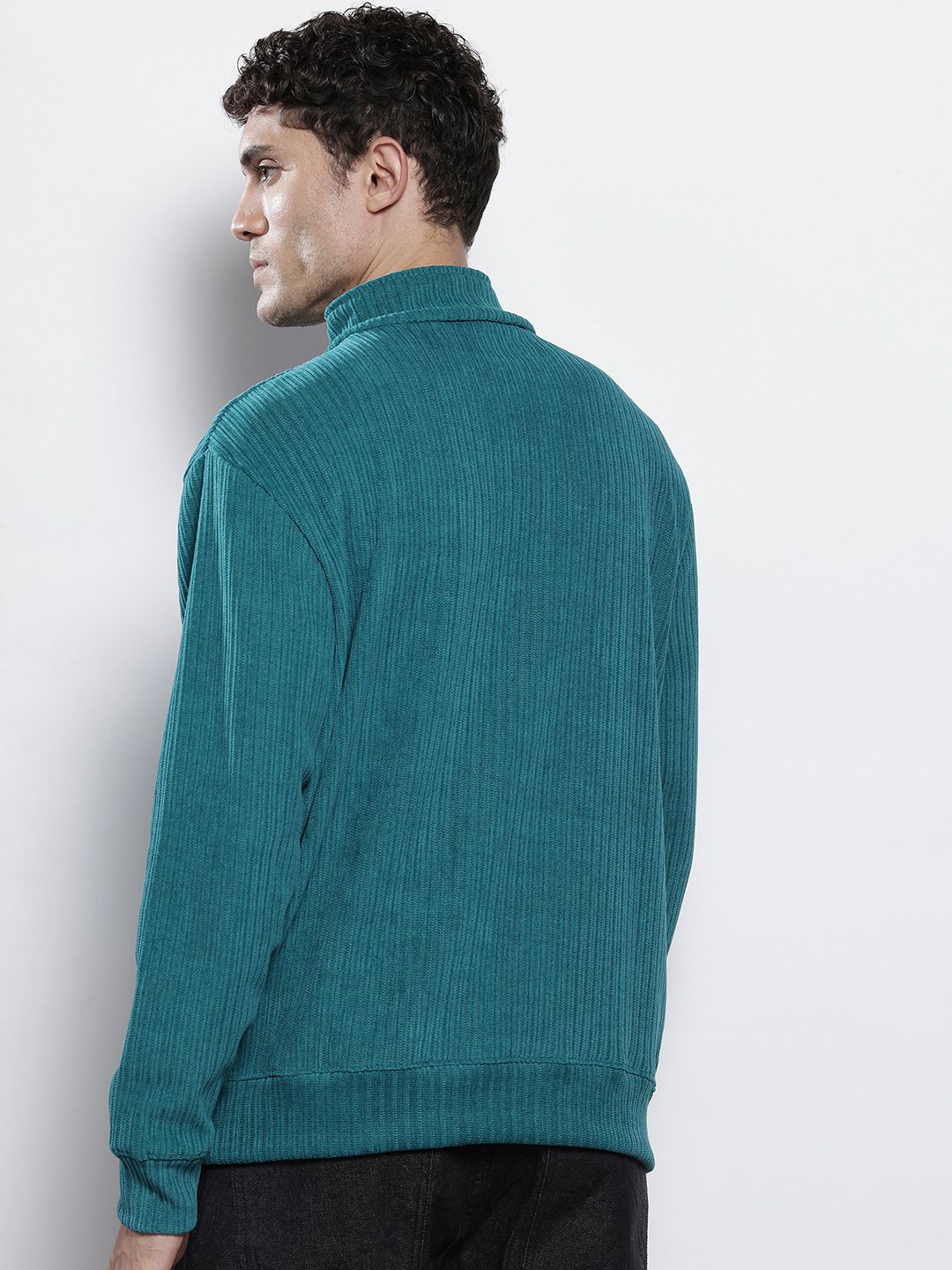 The Indian Garage Co Self Striped Typography Printed Corduroy Relaxed Fit Sweatshirt