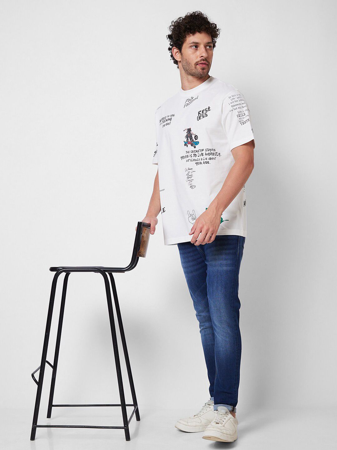 SPYKAR Round Neck Short Sleeves Typography Printed Pure Cotton T-shirt