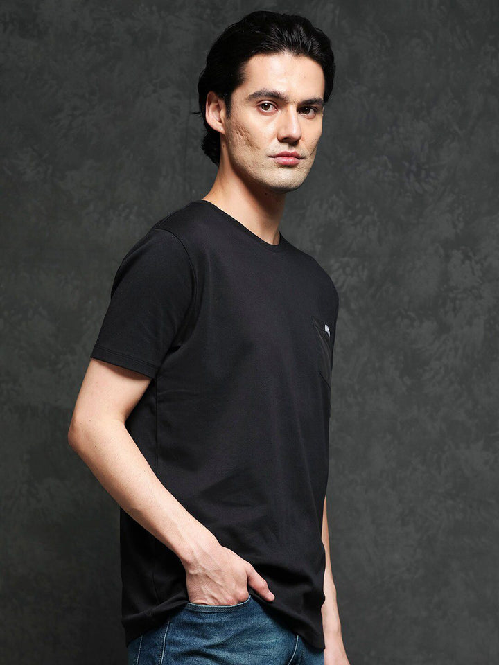 RARE RABBIT Men Azul Cotton Slim Fit T-Shirt
