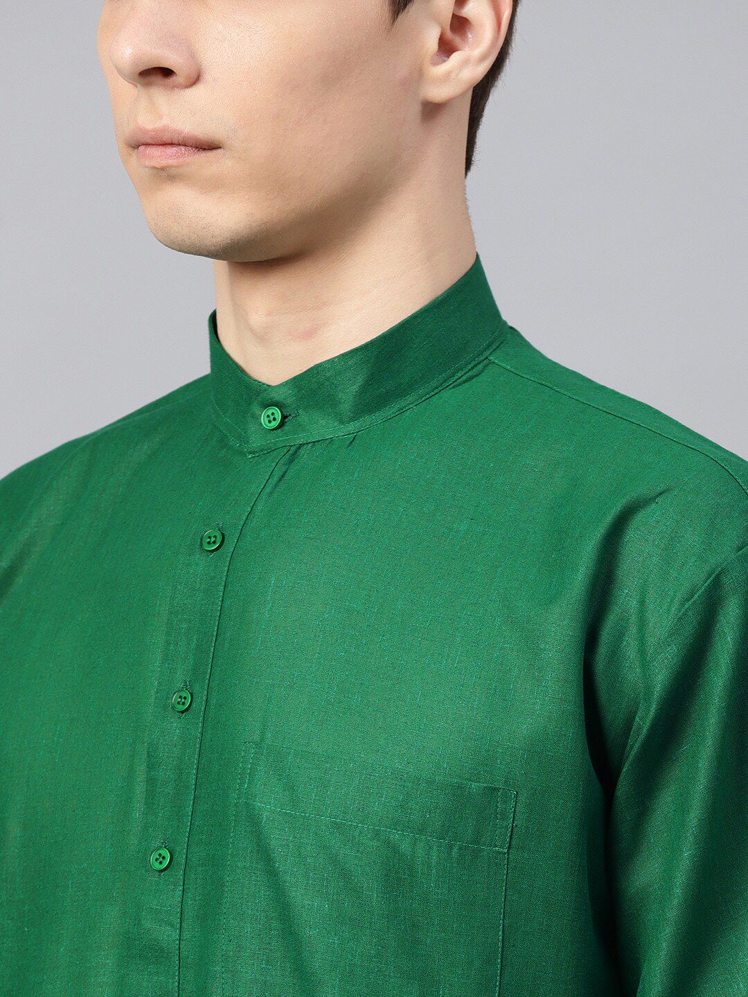 SOJANYA Mandarin Collar Patch Poket Linen Kapas Lurus Kurta