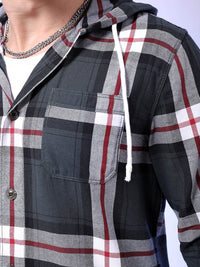 The Indian Garage Co Tartan Checked Hooded Long Sleeves Cotton Shacket