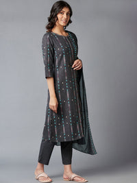 W Geometric Print Rayon Kurta With Slim Pant & Dupatta