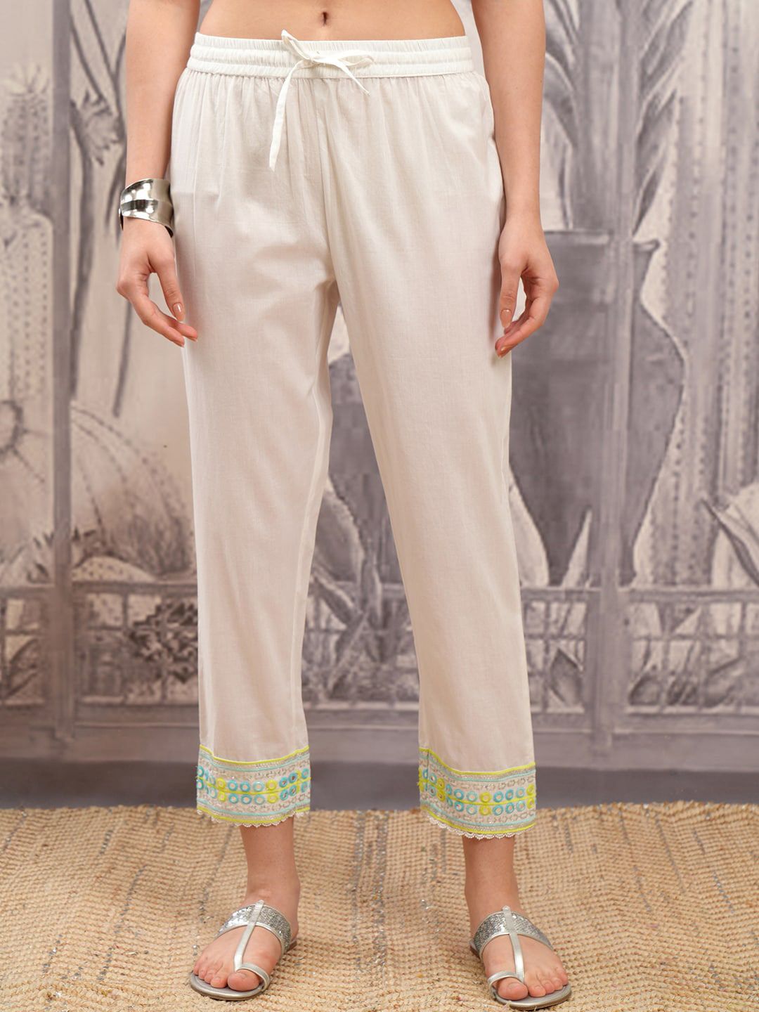 Vishudh Floral Embroidered Regular Thread Work Pure Cotton Kurta with Trousers & Dupatta