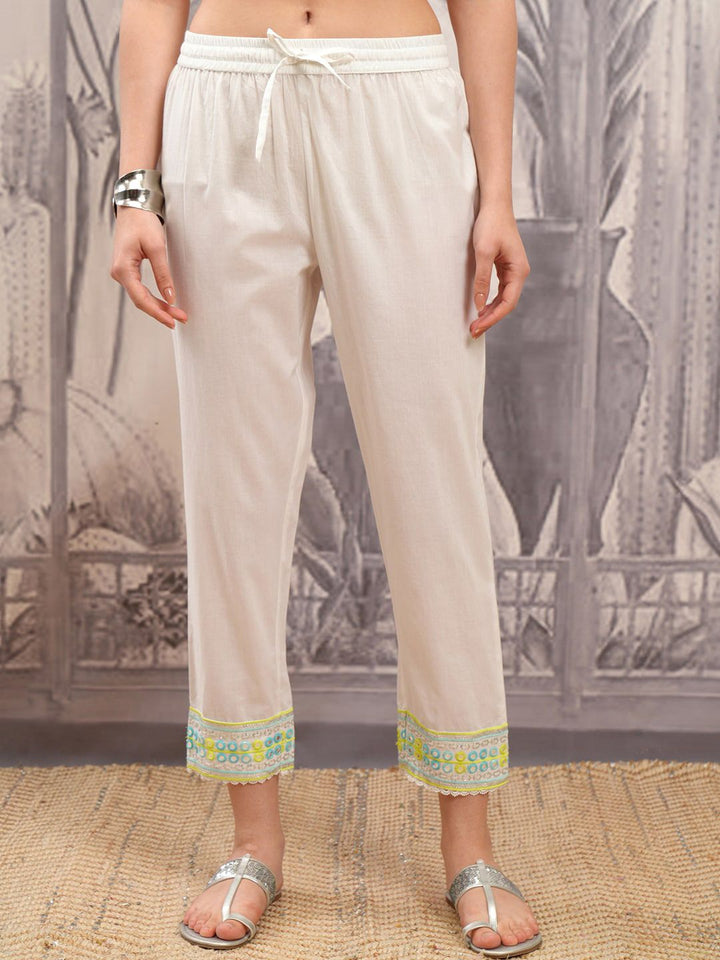Vishudh Floral Embroidered Regular Thread Work Pure Cotton Kurta with Trousers & Dupatta