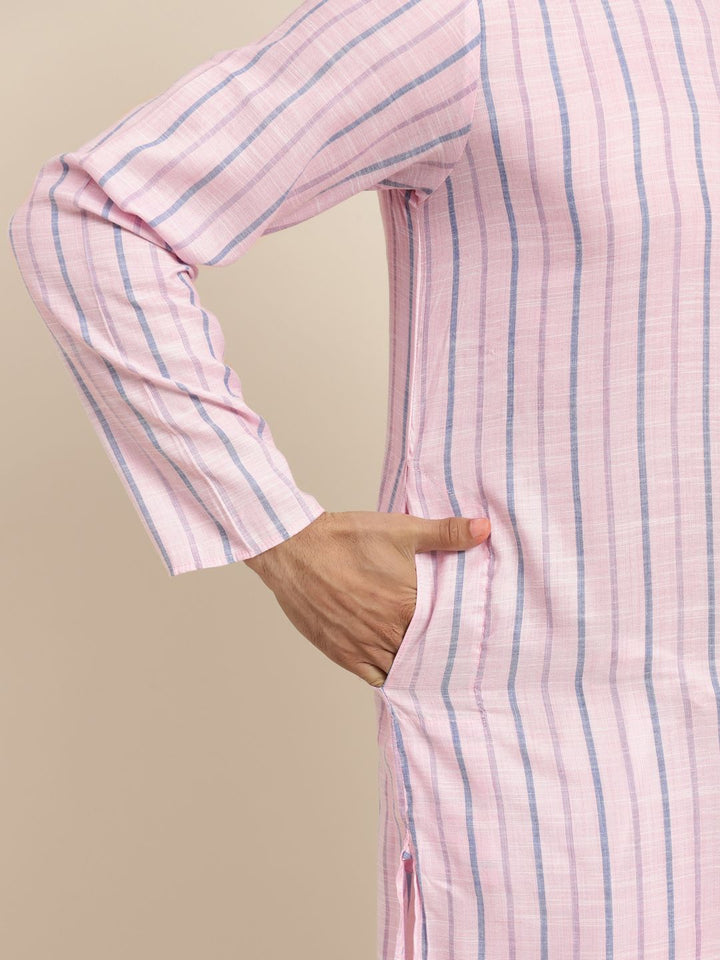 Anug by SOJANYA Men Pink & Blue Striped Kurta