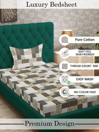 Myntra Elegant Homes Beige & White Geometric 400 TC Cadar Tempat Tidur Single dengan 1 Sarung Bantal