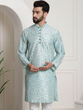 SOJANYA Floral Woven Design Mandarin Collar Silk Cotton Kurta