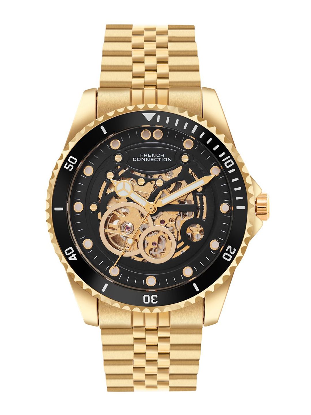 French Connection Men Skeleton Dial & Reset Time Analogue Automatic Motion Watch