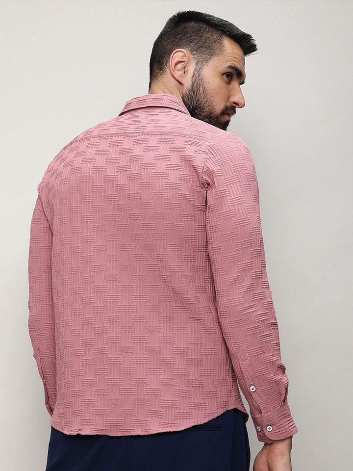 Campus Sutra Classic Self Design Spread Collar Casual Shirt