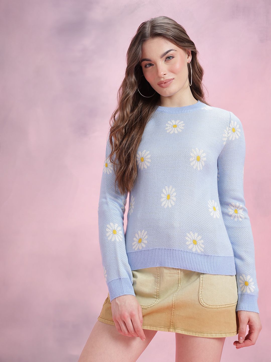 DressBerry Floral Self-Design Acrylic Pullover