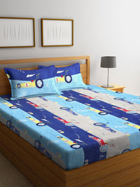 KLOTTHE Biru Kapas Perbualan 300 TC Cadar King Halus dengan 2 Sarung Bantal-98 x 89 inci