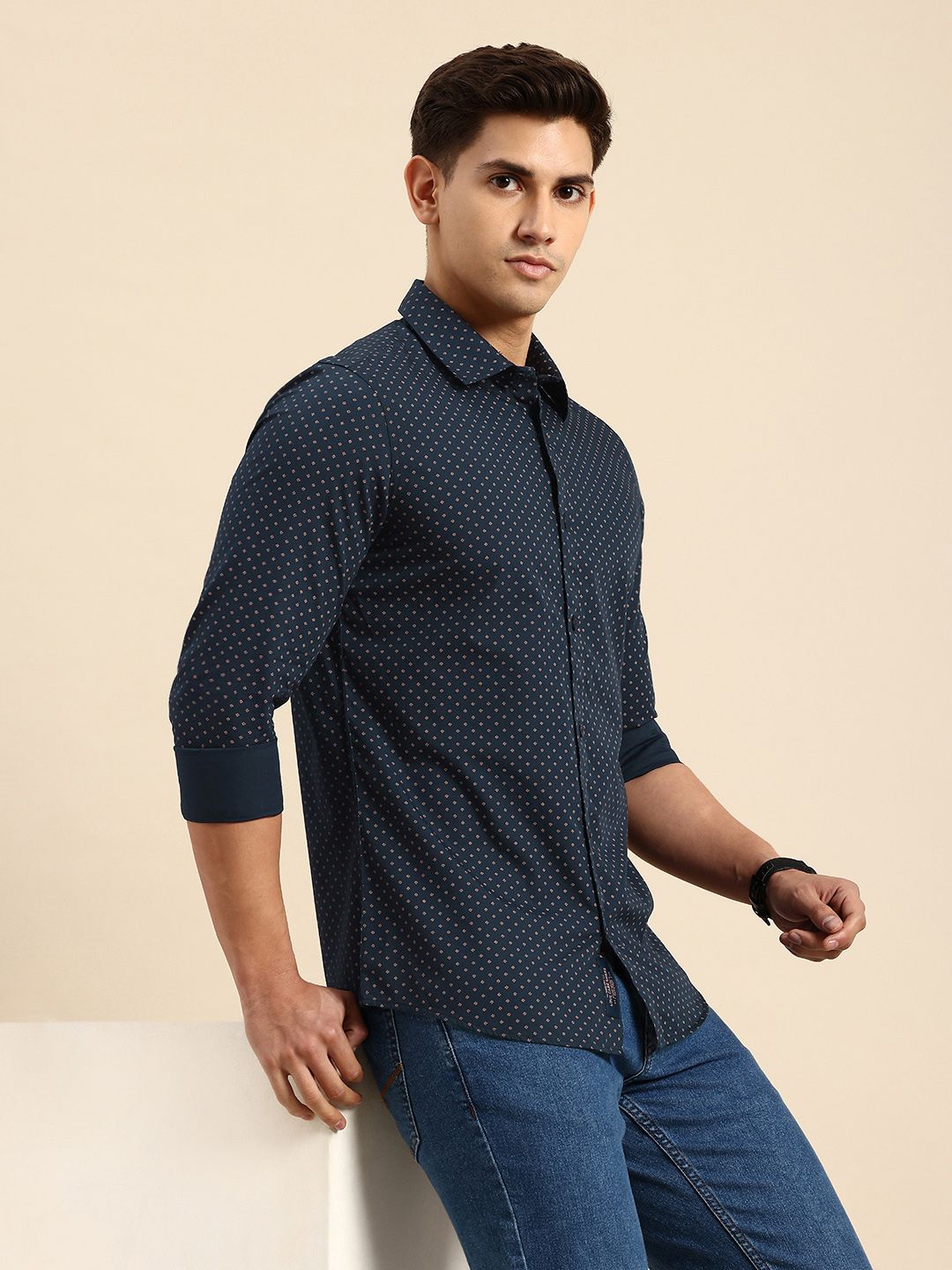 Being Human Spread Collar Micro Ditsy Printed Slim Fit Casual Shirt