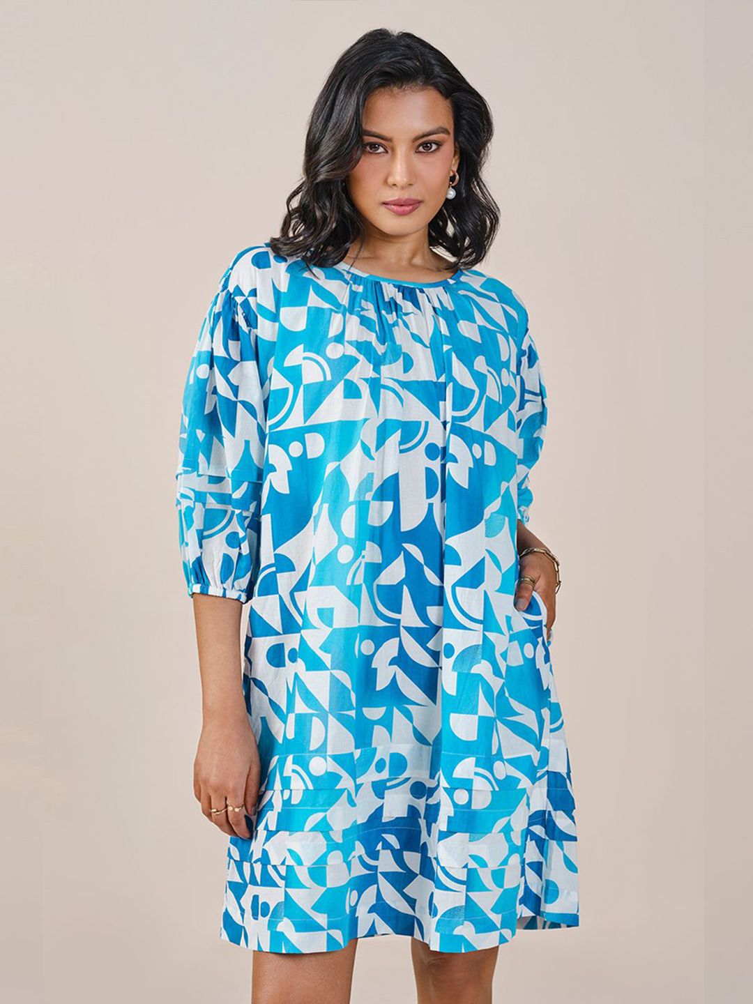AND Women Floral Print Puff Sleeve A-Line Dress