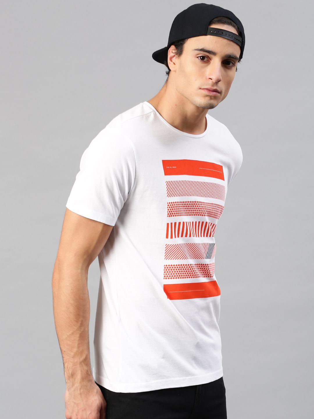 HRX by Hrithik Roshan Men White  Orange Printed Cotton Pure Cotton T-shirt