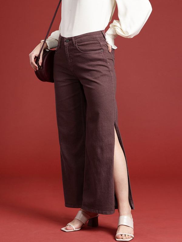 all about you Women Solid Wide Leg Stretchable Jeans