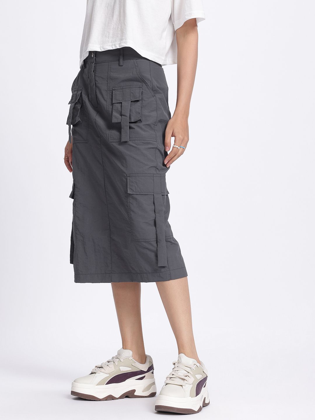 DressBerry Functional Fashion Cargo Style Midi Straight Skirt