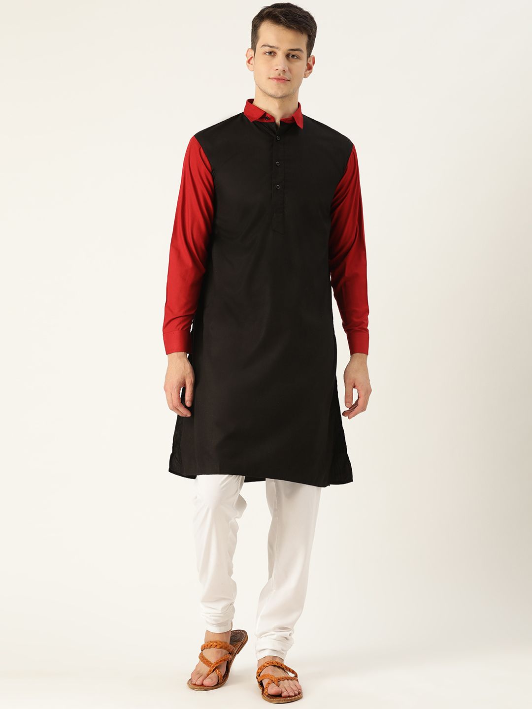 SOJANYA Lelaki Hitam Solid Kurta Lurus