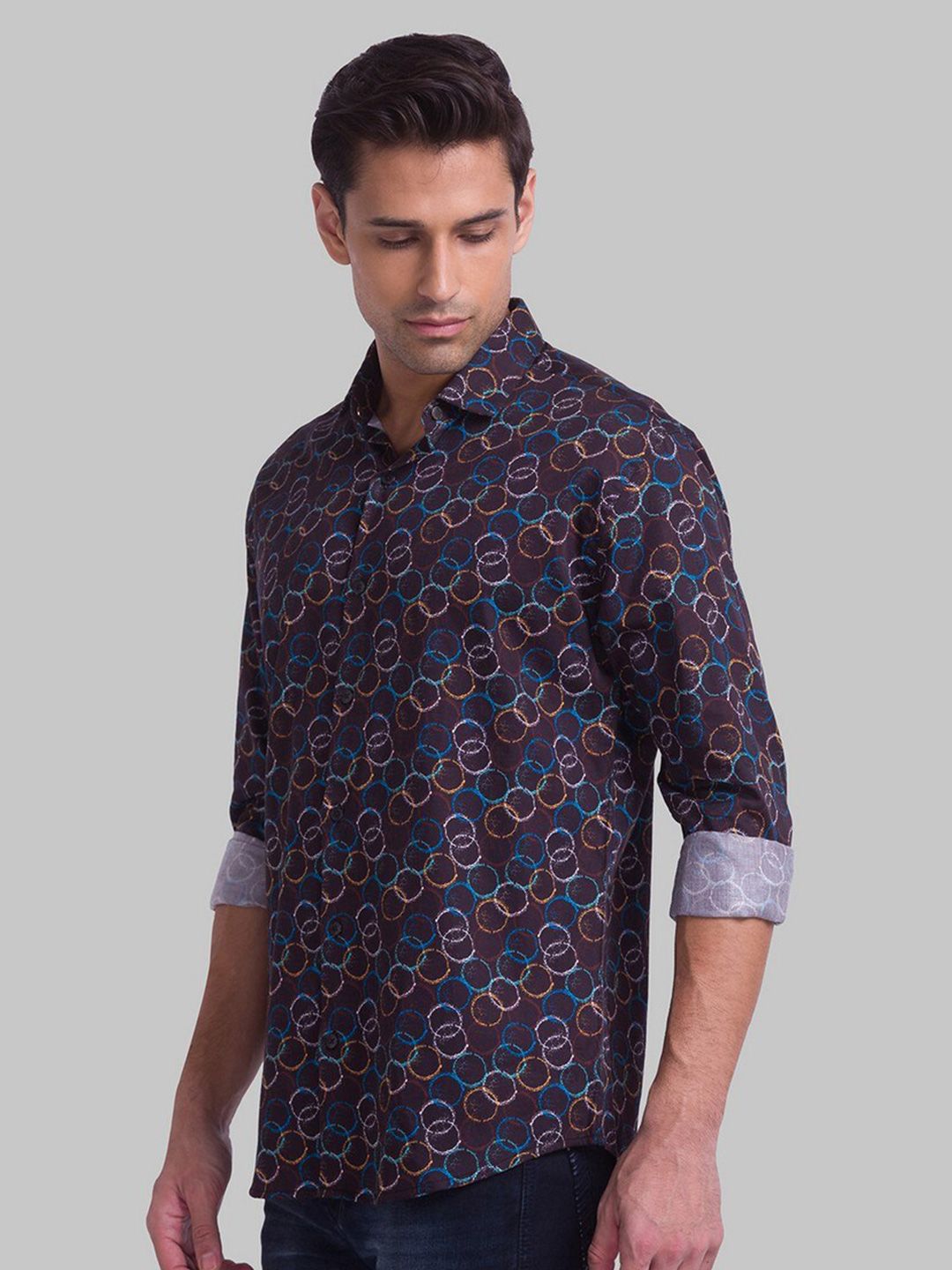 Park Avenue Men Coffee Brown Slim Fit Printed Casual Shirt