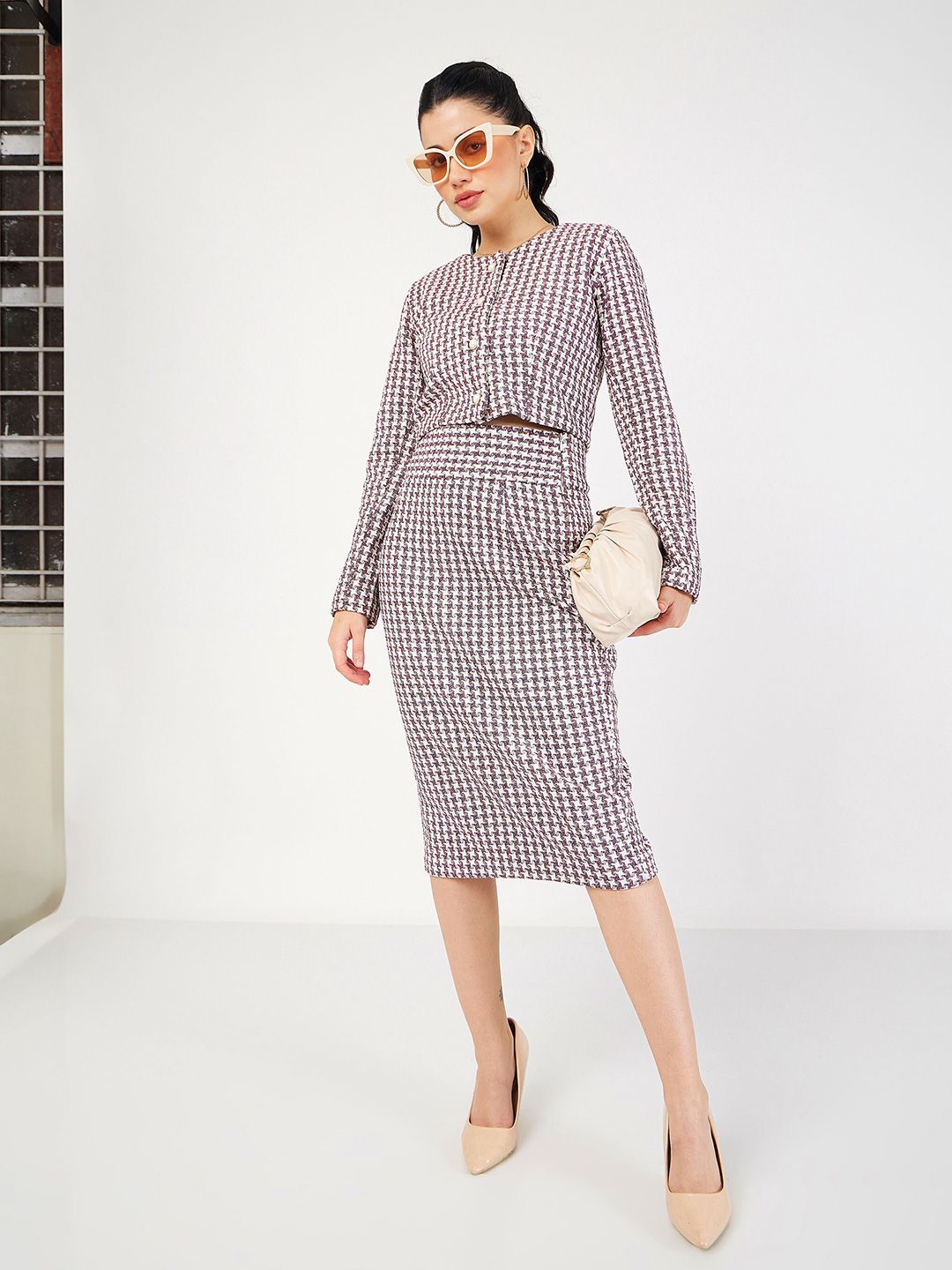 SASSAFRAS Burgundy Checked Long Sleeve Shirt Style Top