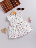 Happy Faces Girls Cotton Printed Flutter Sleeve Fit & Flare Dress
