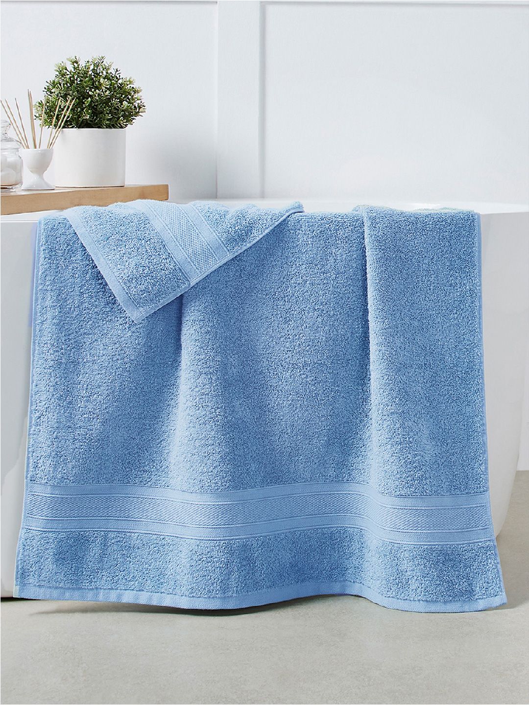 MYTRIDENT Set of 4 Turquoise Blue 500 GSM Cotton Bath Towels