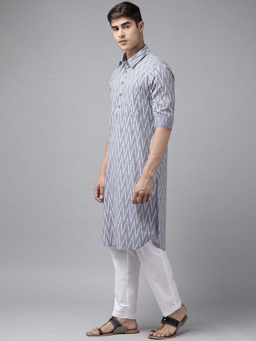 See Designs Geometric Printed Cotton Pathani Kurta