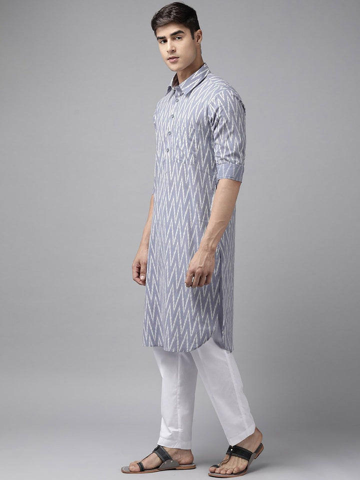 See Designs Geometric Printed Cotton Pathani Kurta
