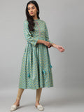 W Women Blue & Yellow Ethnic Motifs Printed Anarkali Kurta