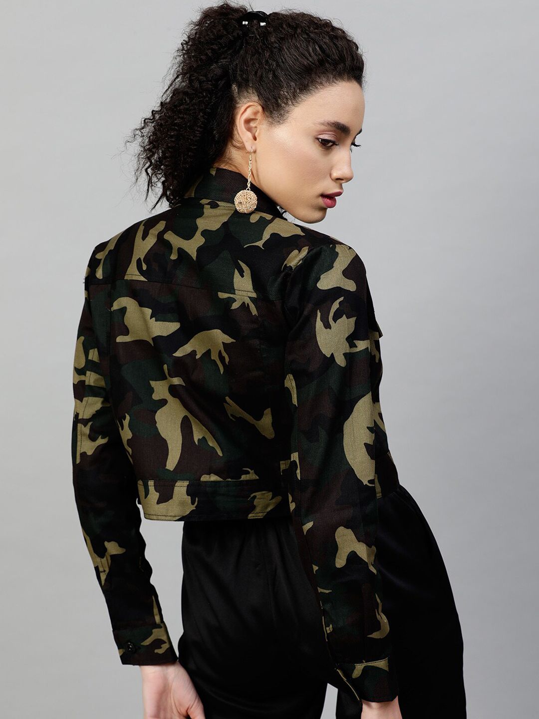 STREET 9 Women Black Printed Lightweight Pure Cotton Tailored Jacket