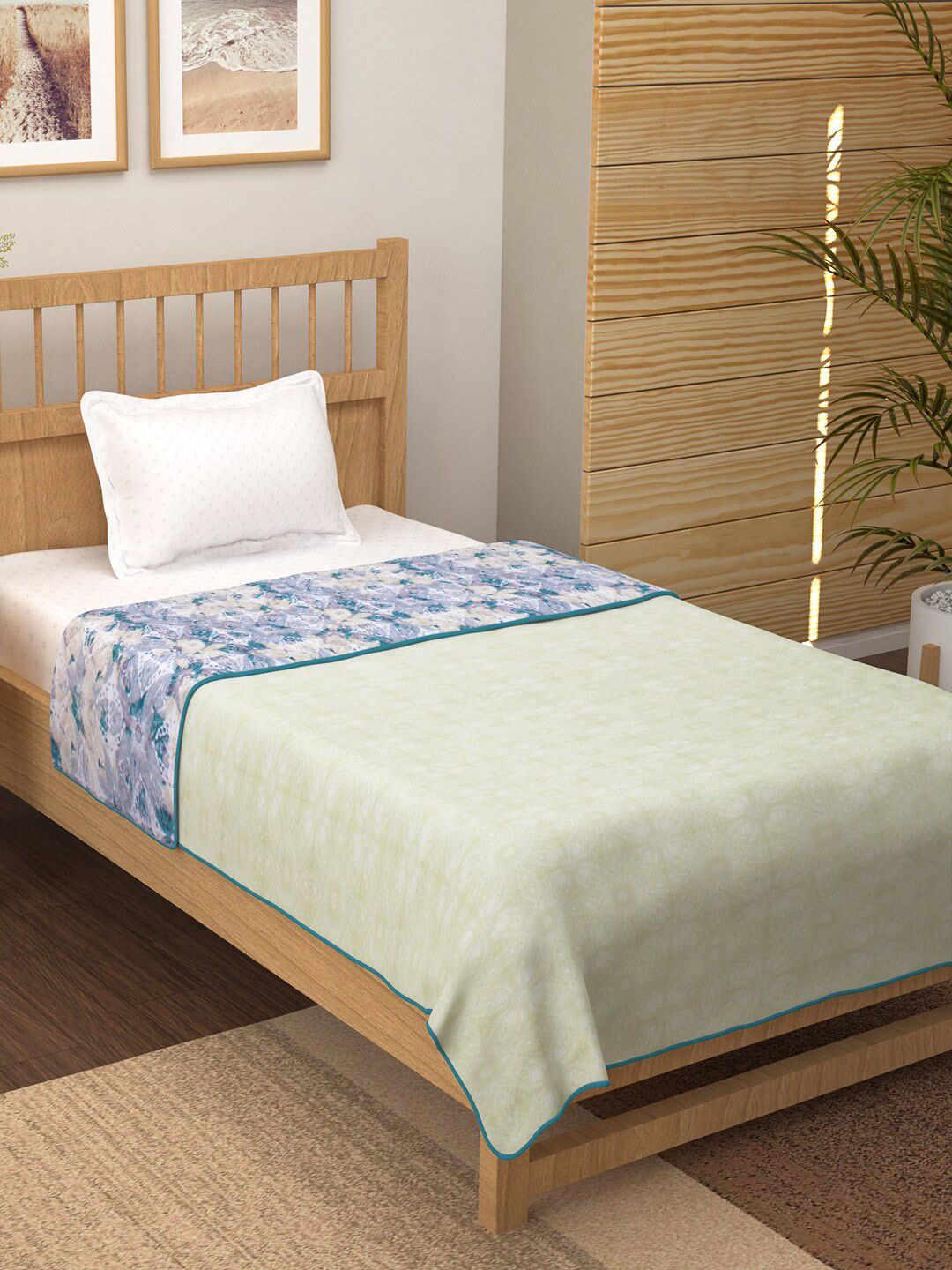 Story@home Cream-Coloured Printed AC Room 150 GSM Reversible Cotton Single Bed Dohar