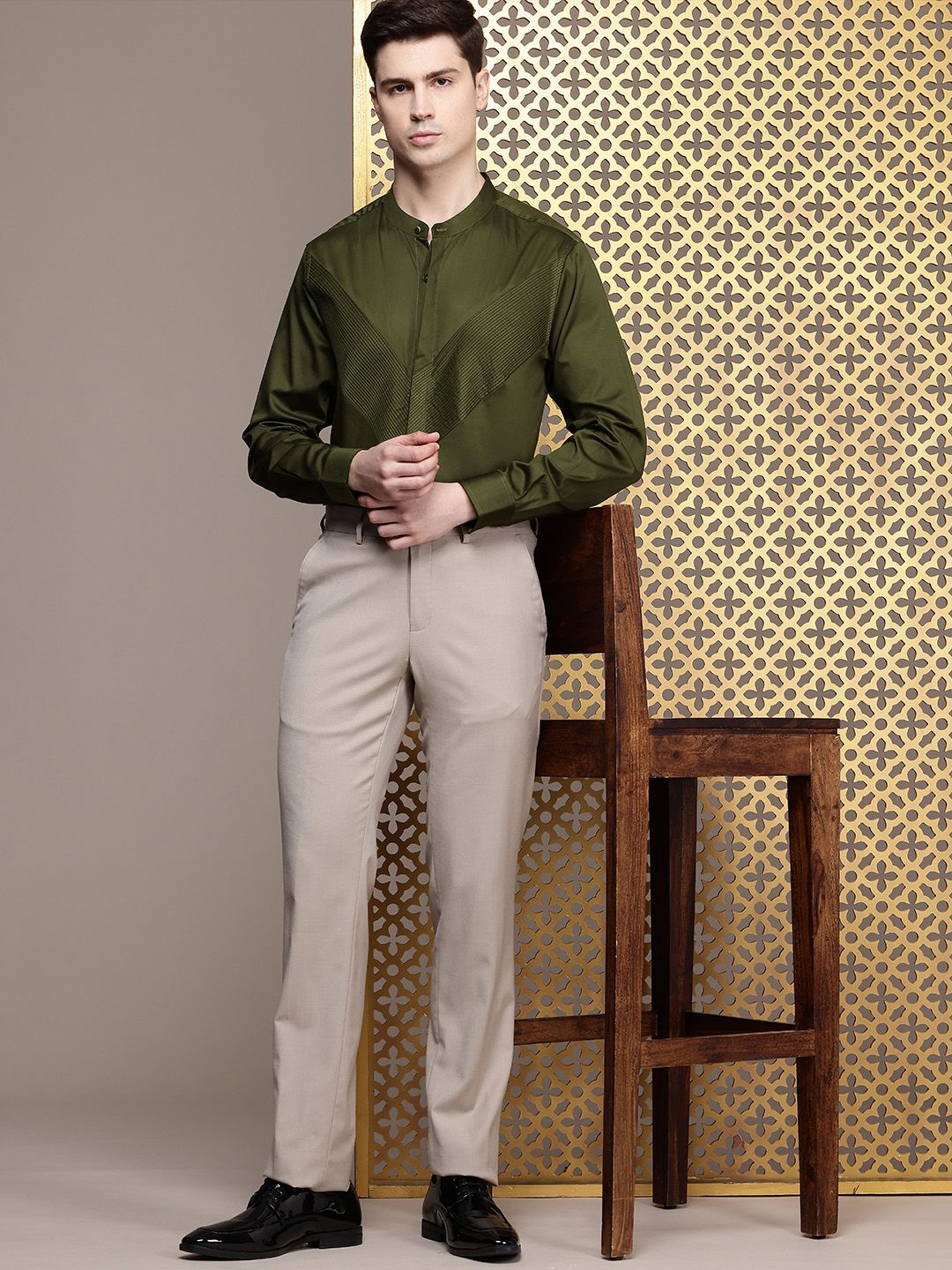 House of Pataudi Pure Cotton Pleated Party Shirt