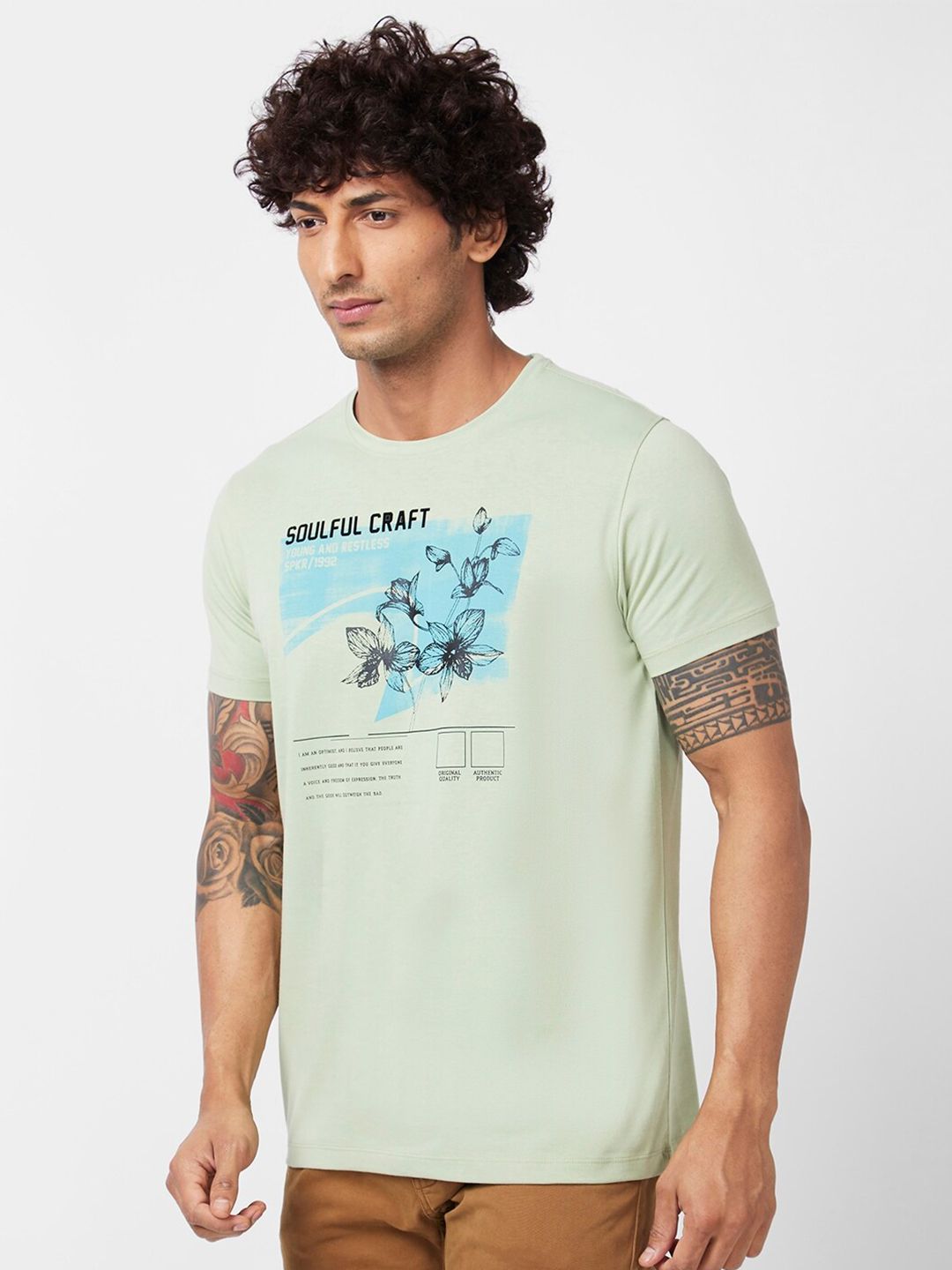 SPYKAR Graphic Printed Round Neck Slim Fit Cotton Casual T-Shirt