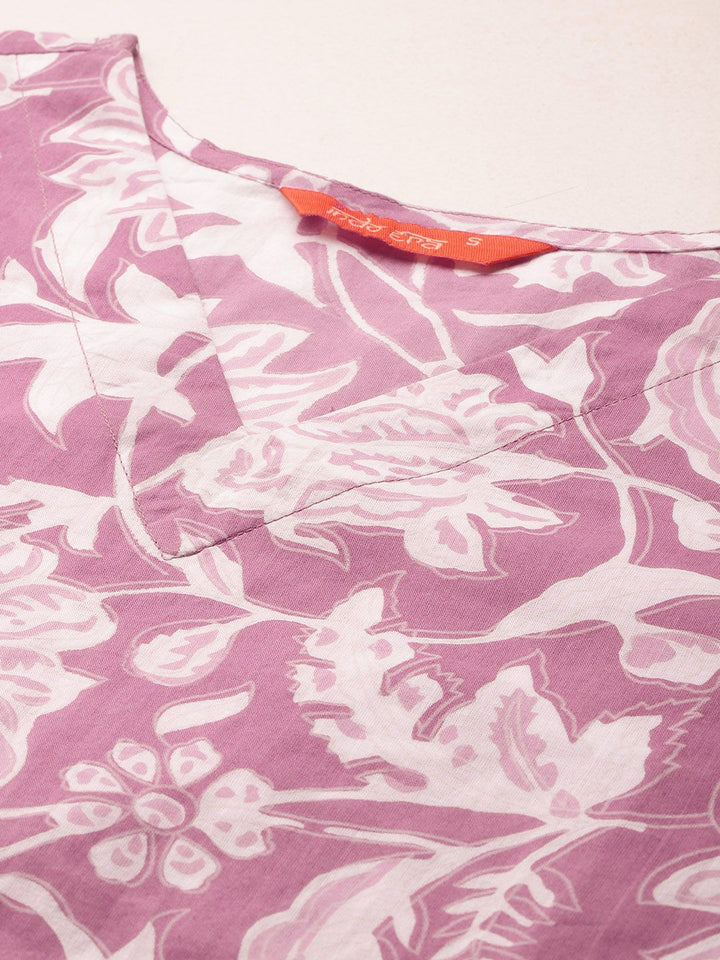 Indo Era Floral Printed Pure Cotton Tunic With Trousers