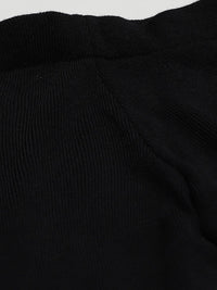 Women W Black Solid Cropped Leggings with Pintucked Hemline