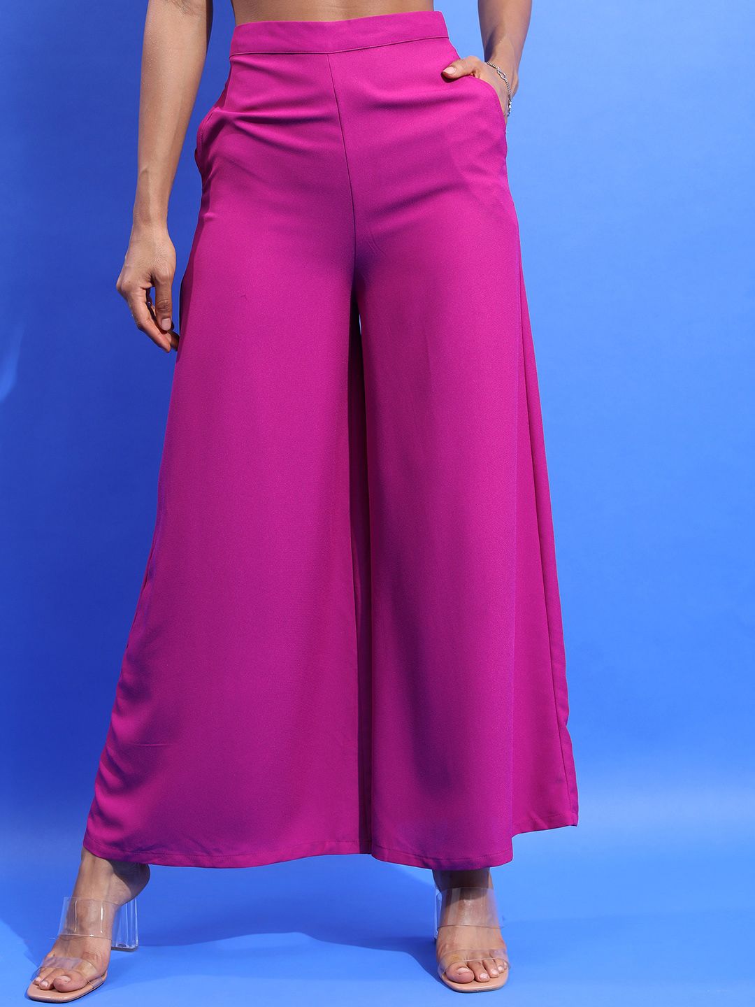 Tokyo Talkies Women Violet High-Rise Flared Parallel Trousers