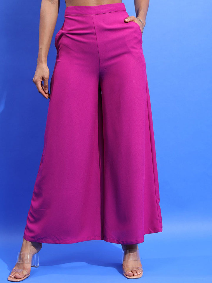 Tokyo Talkies Women Violet High-Rise Flared Parallel Trousers