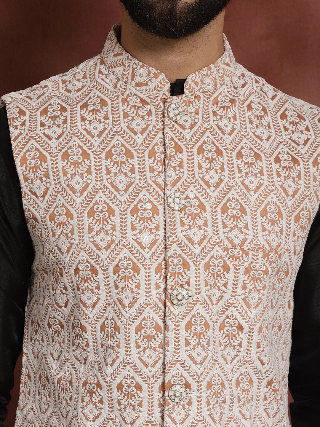 Jaket Nehru Kolar Mandarin Bersulam Warna Pic Anouk