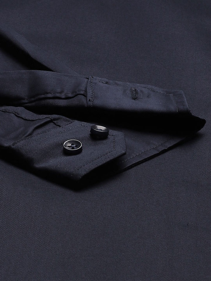 DENNISON Men Navy Blue Smart Slim Fit Stretchable Lycra Formal Shirt