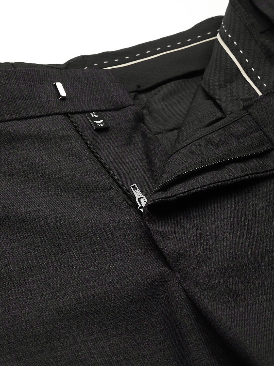 Park Avenue Men Charcoal Black Checked Smart Fit Formal Trousers
