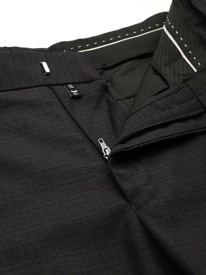 Park Avenue Men Charcoal Black Checked Smart Fit Formal Trousers