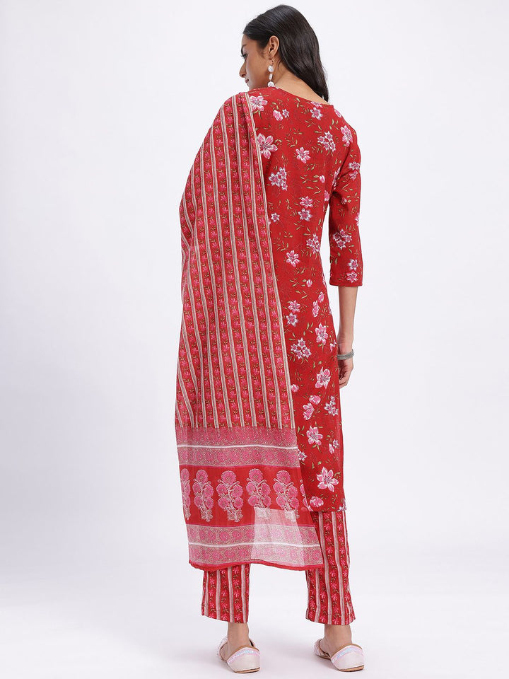Anouk Women Indie Floral Pure Cotton Kurta with Trousers & Dupatta