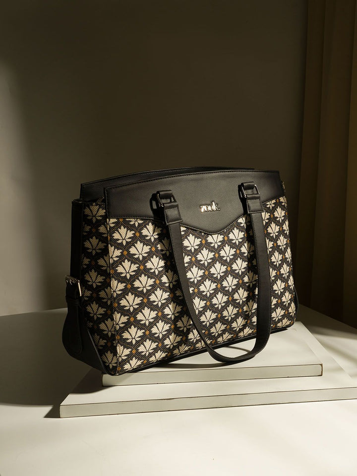 ZOUK Ethnic Motifs Printed Structured Jute Shoulder Bag