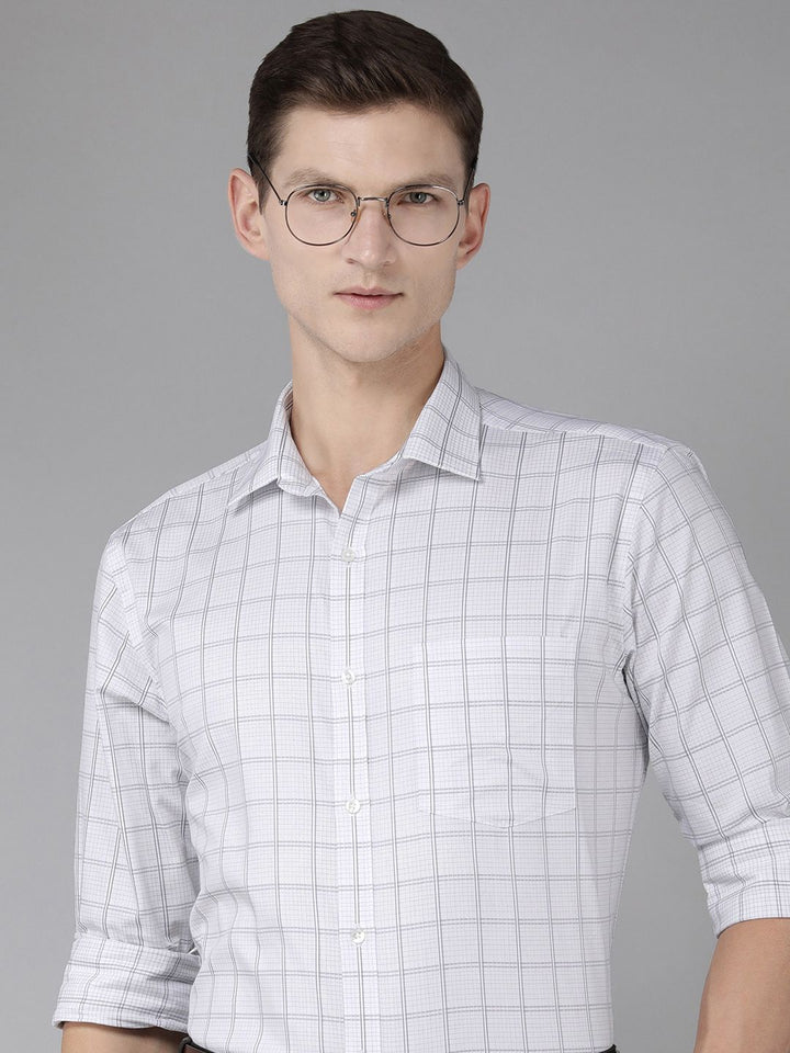 Park Avenue Windowpane Checked Slim Fit Pure Cotton Formal Shirt