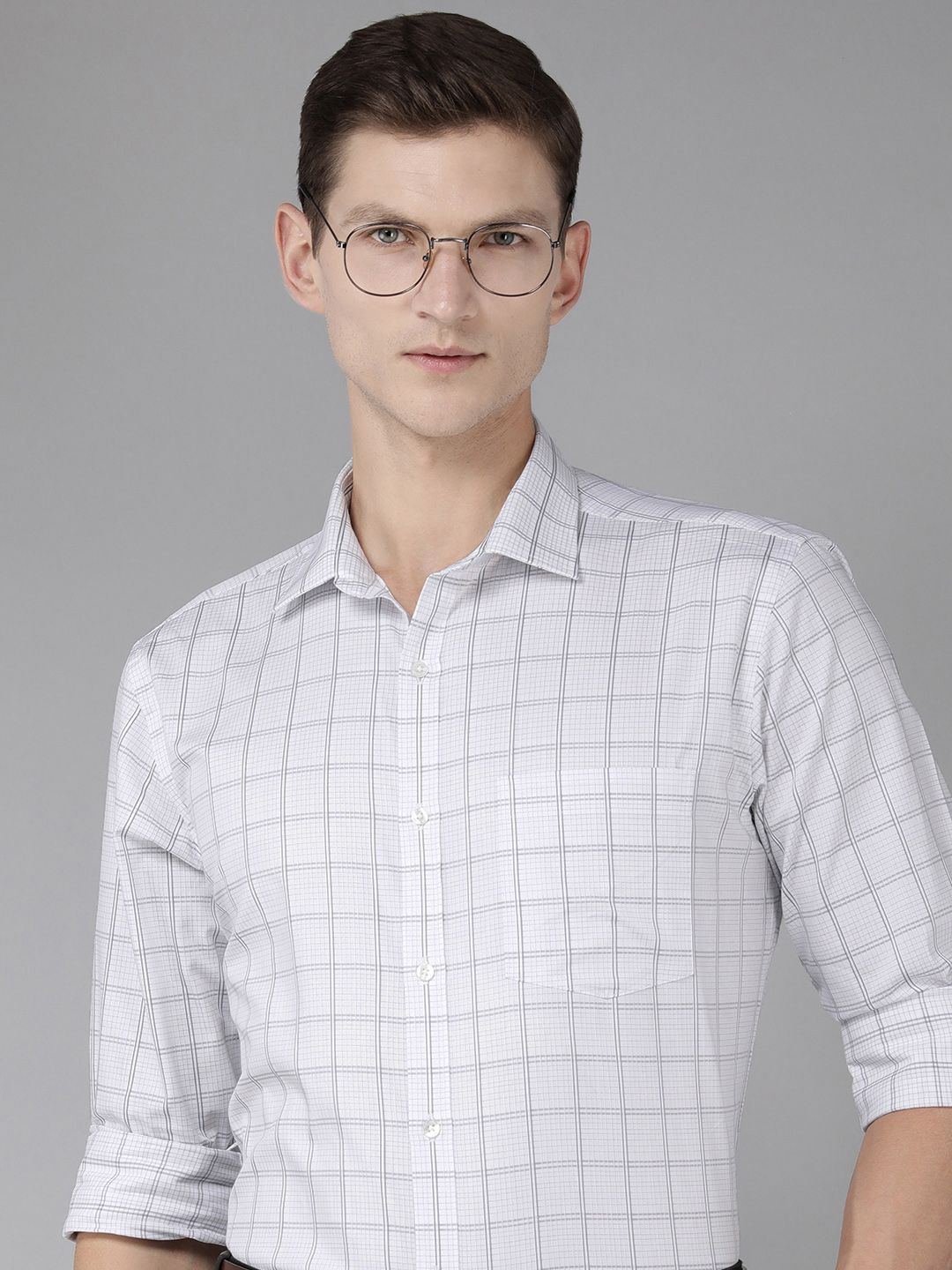 Park Avenue Windowpane Checked Slim Fit Pure Cotton Formal Shirt