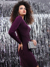Tokyo Talkies Burgundy Embellished Bodycon Midi Dress