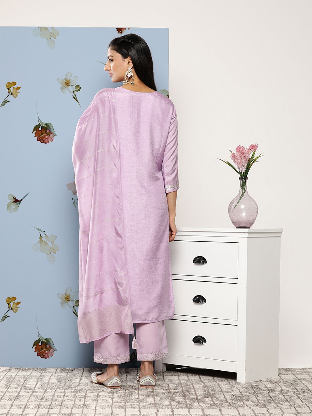 Libas Women Lavender Kurta with Trousers & With Dupatta