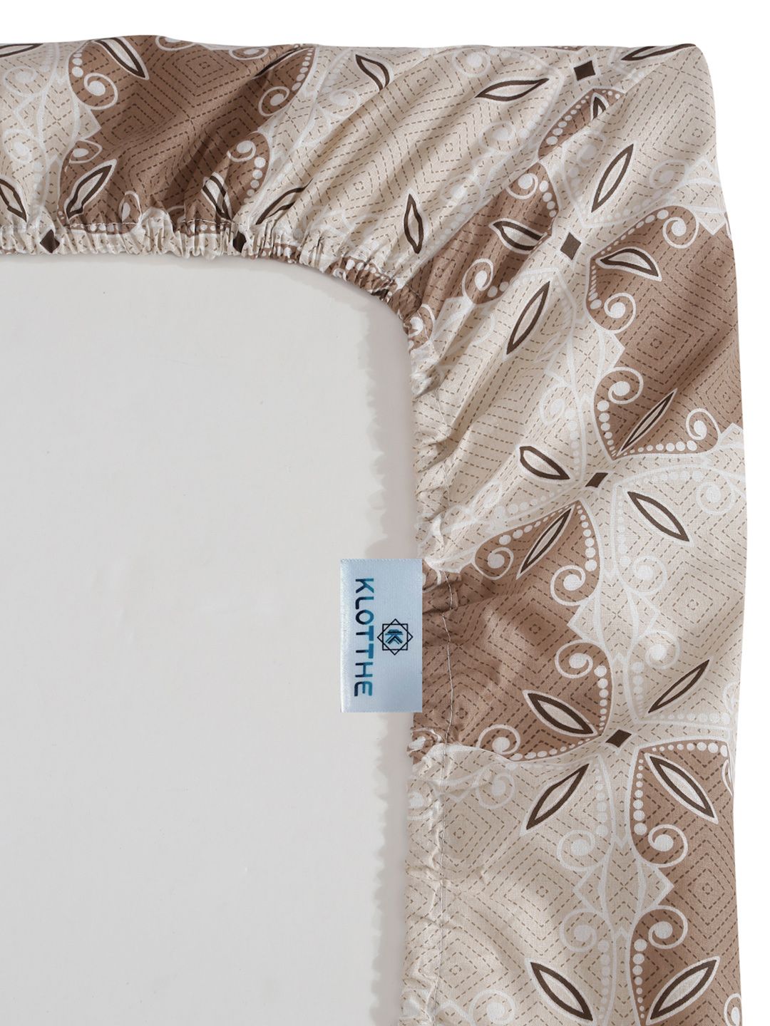 KLOTTHE Brown Ethnic Printed Fitted 400 TC Cotton King Bedsheet & 2 Pillow Covers