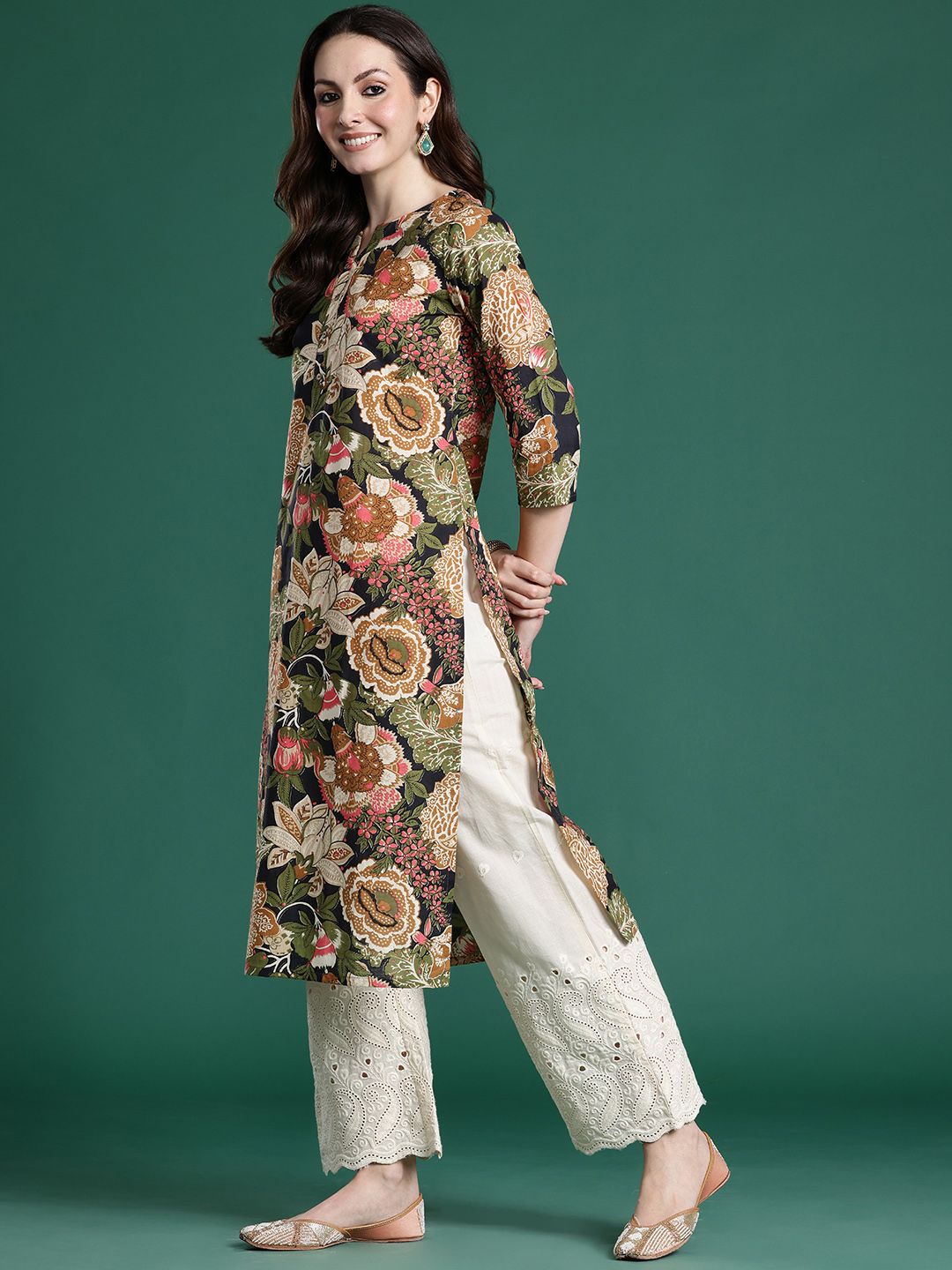 Indo Era Floral Printed Pure Cotton Kurta